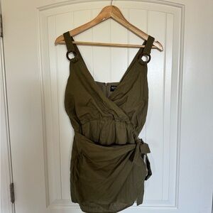 Kittenish Olive Green tank Wrap skirt shorts romper size small